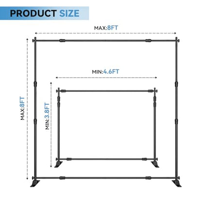 8×8‘ Backdrop Stand Banner Stand Kit with Carry Bag Heavy-Duty Photography Step & Repeat Stand Height and Width Adjustable for Photo Booth Events Weddings Studio Displays - size: 8×8’