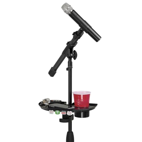 Gator Frameworks Microphone Stand Accessory Tray with Drink Holder and Guitar Pick Tab, 12" x 7" (GFW-MIC-ACCTRAY) - size: 12" x 7" Standard Tray, style: Standard Tray