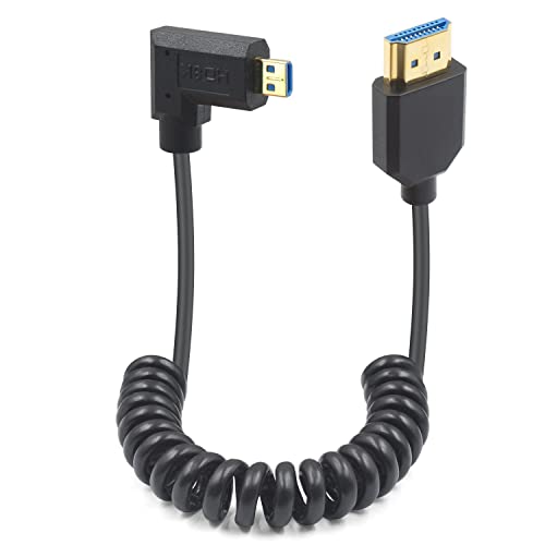 Duttek 8K Micro HDMI to HDMI Coiled Cable 8K@60Hz, 48Gbps, Right Angle HDMI to Micro HDMI 2.1 Cable for Camera, GoPro Hero, Raspberry Pi 5 4 1FT-3FT - style: Right Angle Micro HDMI Male to HDMI Male