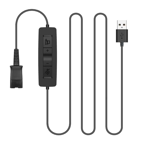 Headset USB Adapter Quick Disconnect QD Cable to USB A Plug Adapter for Plantronics QD Wired Headset with in-line Volume Mute Controls to Computer Laptop PC Mac VOIP Softphone