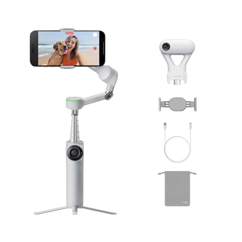 Insta360 Flow 2 Pro AI Tracker Bundle Grey - Industry-First AI Phone Gimbal with Apple DockKit, Pioneering 360º Pan Tracking, Free Tilt, Built-in Tripod/Selfie Stick, Portable Vlog/Travel Stabilizer - color: Stone Grey - AI Tracker Bundle