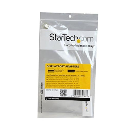 StarTech Active Mini DP to HDMI Adapter, 4K 30Hz, White, DPCP (MDP2HD4KSW) | mDP to HDMI Video Converter, Thunderbolt 1/2 Mac/PC to Monitor/TV, 1920x1200, 7.1ch Audio, HDCP 1.4, 3840x2160, Nickel-Plated - color: White, style: 4K 30Hz