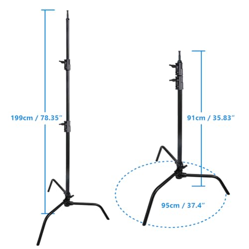 Kupo 20" C-Stand Sliding Leg Professional Grip Stand for Photography and Video Lighting, with Adjustable Leveling Leg for Uneven Terrain and Industry Standard C-Stand Hardware, Black (KS703411) - color: Black, style: 20" Sliding Leg