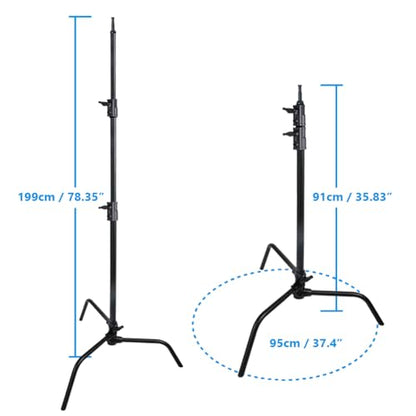 Kupo 20" C-Stand Sliding Leg Professional Grip Stand for Photography and Video Lighting, with Adjustable Leveling Leg for Uneven Terrain and Industry Standard C-Stand Hardware, Black (KS703411) - color: Black, style: 20" Sliding Leg