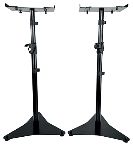 Rockville RVSM5 Pair Studio Monitor Bookshelf Speaker Stands | 33-52" Adjustable Height, Solid Steel, Foam Pad, 50 lbs Capacity, Rubber Feet and Carpet Spikes, Cable Clips - color: Black