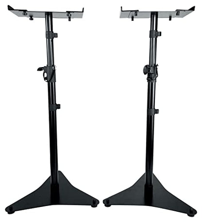 Rockville RVSM5 Pair Studio Monitor Bookshelf Speaker Stands | 33-52" Adjustable Height, Solid Steel, Foam Pad, 50 lbs Capacity, Rubber Feet and Carpet Spikes, Cable Clips - color: Black
