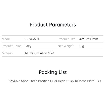 FALCAM F22 Cold Shoe Three Position Dual-Head Quick Release Plate with Dual-Side F22 Quick Release Mount