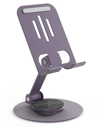 Metal Cell Phone Stand for Desk, Multi-Angel Adjustable 360° Rotation Desktop Phone Holder and Foldable Mobile Phone Stand, Compatible with iPhone 17 16 Pro Max and All Smartphones, Purple - color: Purple