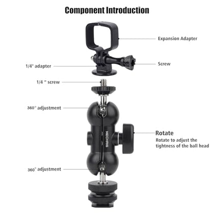 Cold Shoe Mount Expansion Adapter for DJI Osmo Pocket 3,Ajustable 360°Ball Head for DSLR Hot Shoe Mount,Vlogging and Dual Camera Setup