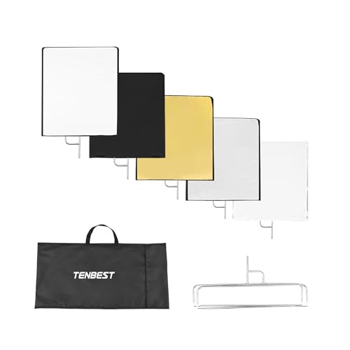 Photography Light Reflector Flag Kit, 24x30 inches/60x75cm, 4-in-1 Gold/Silver/Black/White Diffuser and Translucent Diffuser, Foldable Stainless Steel Frame