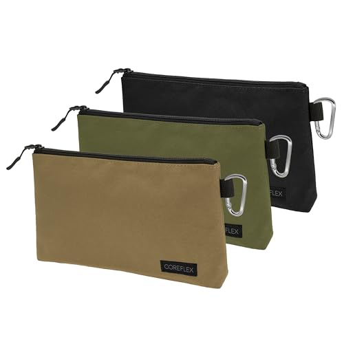 COREFLEX Premium Tool Pouch Zipper Bag, Small Tool Bag, Multipurpose Storage pouch, Heavy duty Flat Bottom Tool bag with YKK Zipper (3 pack Medium 10inch) - size: 3 pack Medium 10inch Khaki