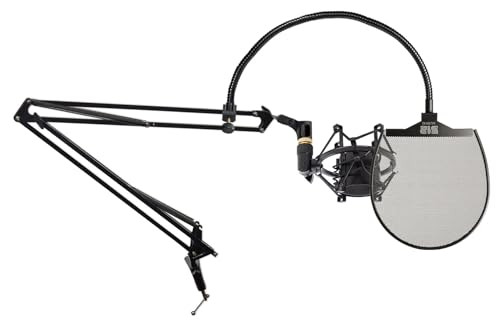 Rockville Dms40 Bundle: 40" Microphone Boom Arm With Desk Clamp, 512 Audio Warm Audio 512-Pop Metal Pop Filter With Gooseneck Clamp, R-Shock Black Metal Shock Mount, 3-Items