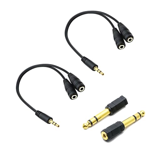 Gold Plated 3.5mm Stereo Jack Splitter Cable Adapter Connectors，Audio Adapter 6.35mm (1/4 inch) Male to 3.5mm (1/8 inch) Female Stereo Headphone Connector Gold Plated(2+2 Pack)