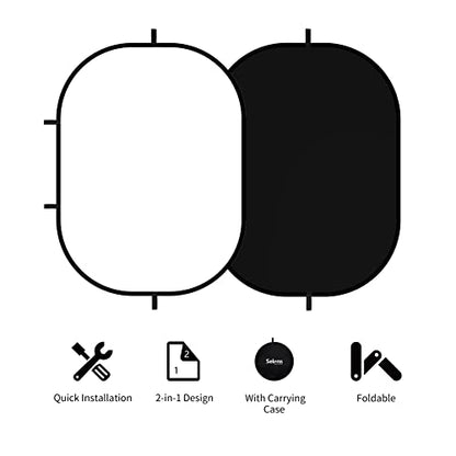 Selens Black White Backdrop 59x39.3inches Pop Up Collapsible Background with Carrying Bag for YouTube Streaming Photo Studio Photography - color: Black White, size: 39 x 59 inches