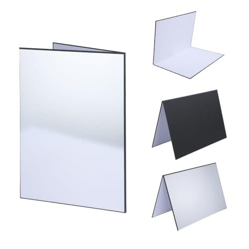 UTEBIT 3 in 1 Photography Reflector Cardboard, 17"x12" A3 Folding Light Diffuser Board for Still Life, Product and Food Photo Shooting Light Reflectors - Black, Silver and White