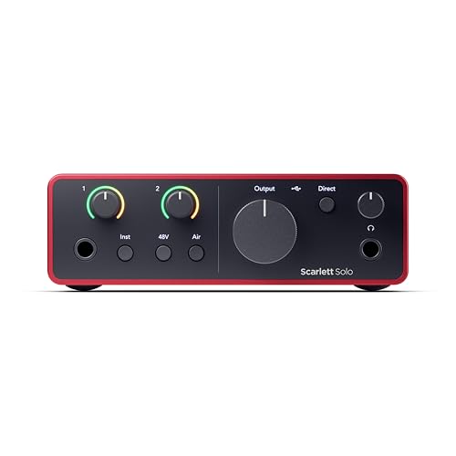 Focusrite Scarlett Solo 4th Gen USB Audio Interface, for the Guitarist, Vocalist, or Producer — High-Fidelity, Studio Quality Recording, and All the Software You Need to Record | 1 Mic Preamp, 1 Hi-Z Instrument Input, 24-Bit/192 Khz, Loopback, USB-C Bus-P