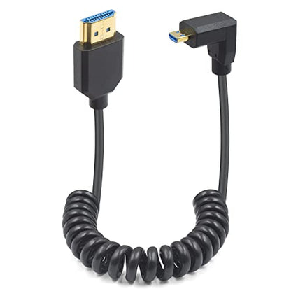 Duttek 8K Coiled Micro HDMI to HDMI Cable 8K@60Hz, 48Gbps, Extreme Slim Down Angle 90 Degree HDMI Male to Micro HDMI Male Coiled Cable for Camera, Laptops, Raspberry Pi 5 4 3.3 FT/1M - style: Down Angle Micro HDMI Male to HDMI Male