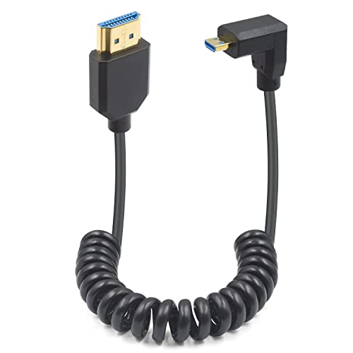 Duttek 8K Coiled Micro HDMI to HDMI Cable 8K@60Hz, 48Gbps, Extreme Slim Down Angle 90 Degree HDMI Male to Micro HDMI Male Coiled Cable for Camera, Laptops, Raspberry Pi 5 4 3.3 FT/1M - style: Down Angle Micro HDMI Male to HDMI Male