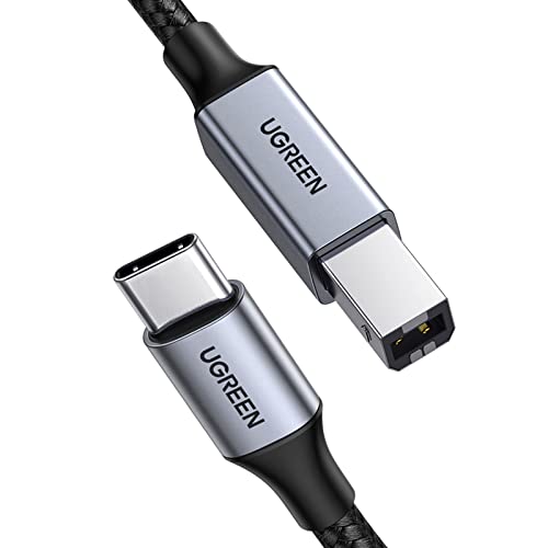 UGREEN USB B to USB C 10 FT Printer Cable, Nylon USB B to C Cord for MacBook Pro/Air, MIDI Cable Compatible with Yamaha Piano Keyboard, DAC, DJ Controller for iPad - color: Silver, size: 10 FT