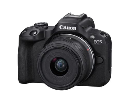 Canon EOS R50 Content Creator Kit, Hybrid Mirrorless Camera with RF-S18-45mm F4.5-6.3 IS STM Lens, Tripod Grip, Microphone, Wireless Remote Control, 24.2 MP CMOS (APS-C) Sensor, Vlogging Camera, Black | Includes Canon Eos R50 Mirrorless Camera, Digic X, R