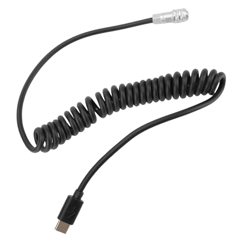 Yunseity Power Cable for BMPCC 4K 6K Cinema Cameras, USB C PD Fast Charging Coiled Cord with LED Power Indicator, S Dual Pin Aviation Connector, Extendable 13cm to 150cm