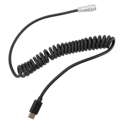 Yunseity Power Cable for BMPCC 4K 6K Cinema Cameras, USB C PD Fast Charging Coiled Cord with LED Power Indicator, S Dual Pin Aviation Connector, Extendable 13cm to 150cm
