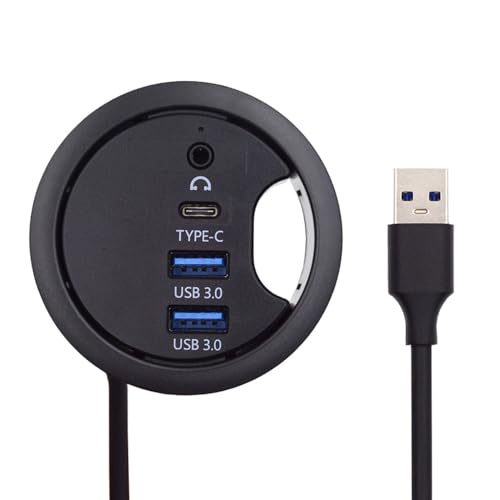 Xiwai USB 3.0 Hub Splitter, Sound Card USB-C 2 Port USB Multiport Expander High Speed Type C Data Port 60mm Desk Grommet Dock Station Headphone Mic Audio Interface for PC Desk Desktop - style: HUB05