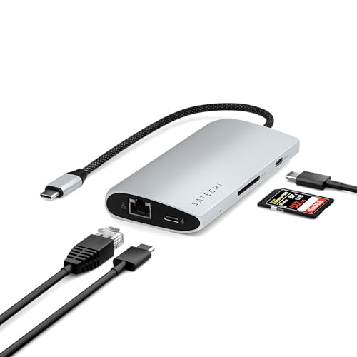 Satechi 8 in 1 USB C Hub Multiport Adapter V3, 8K HDMI, 100W Charging, 4 USB Data Ports, Ethernet, SD Card Reader, for Laptop, for Mac/Windows, MacBook Air/Pro/Neo, iPad Air/Pro - Silver - color: Silver, size: V3