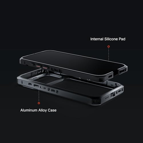 PGYTECH ProShot Phone Case for iPhone 17 Pro, Aluminum Alloy Protective Cage with 4 Expansion Ports, 3 Strap Holes & Silicone Liner for Heat Dissipation Black - style: Phone Case for iPhone 17 Pro