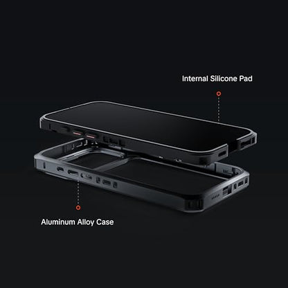 PGYTECH ProShot Phone Case for iPhone 17 Pro, Aluminum Alloy Protective Cage with 4 Expansion Ports, 3 Strap Holes & Silicone Liner for Heat Dissipation Black - style: Phone Case for iPhone 17 Pro