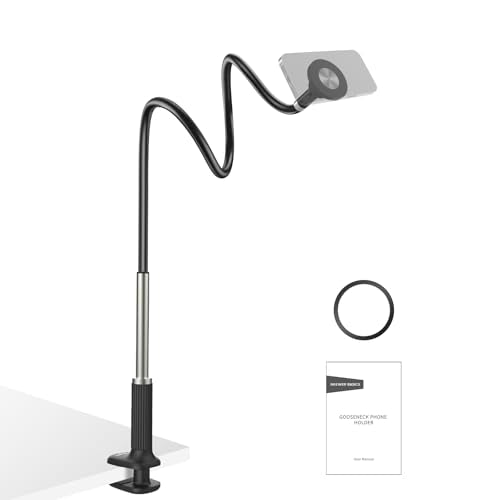 NEEWER Basics Magnetic Phone Stand for Desk, 360° Overhead Table Cellphone Holder Clamp Mount with Flexible Arm, Compatible with MagSafe iPhone Android Samsung for Bed Video Recording, PA151 Black - style: PA151 Black