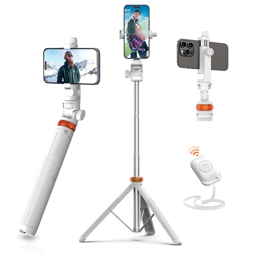 EUCOS 62" Tripod for iPhone, Sturdy Selfie Stick Tripod with Remote & Lightweight Phone Stand, Solidest Portable Cell Phone Tripod, Compatible iPhone Pro Max/Android [White] - color: Mineral White