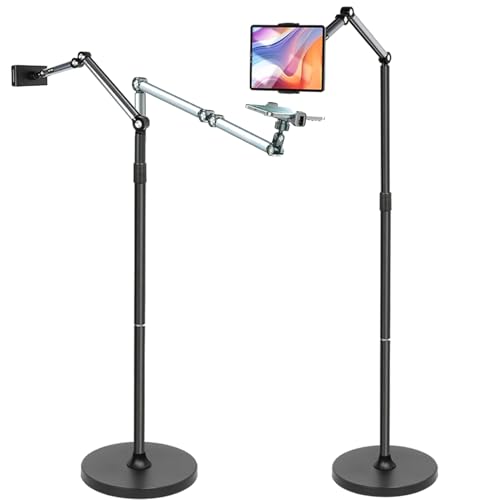 66“ Floor stand articulating arm with adjustable , Minimalist Design, Space-Saving, Highly Flexible,For Watching/Stream/Recording ON Bed&Couch, for iPad Pro 12.9”/Kindle/iPhone,4.5-13” Tablet/Phone