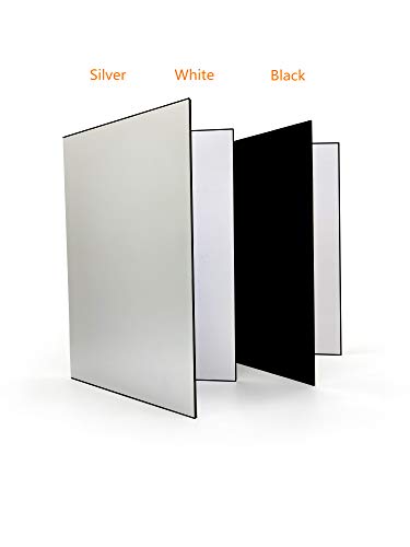 (2 Pcs) Light Reflector 3 in 1 Photography Reflector Cardboard, A4 (12x8 Inch) Size Folding Light Diffuser Board for Still Life, Product and Food Photo Shooting - Black, Silver and White, 2 Pack - size: A4