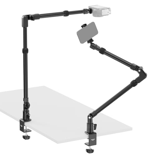 NEEWER 45.5" Overhead Camera Desk Stand, Aluminum 4 Section Magic Mic Boom Arm with C Clamp Mount Holder, for Webcam LED Light Microphone Streaming Zoom Video Recording, Max Load 4.41lb, DS023 - style: DS023