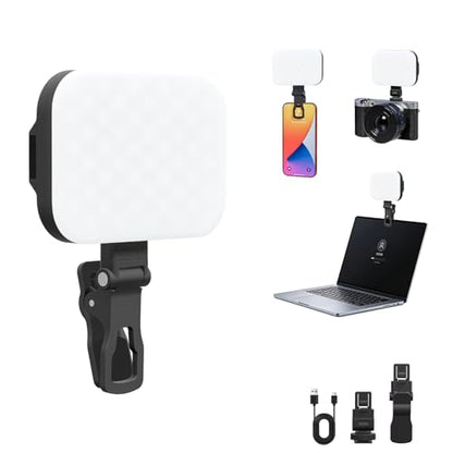 Selfie Light, 60 LED Rechargeable Video Lighting, Portable Video Conference Light w Clip & Camera Hot Shoe Mount Adapter, 2200mAh Battery CRI97+, Clip-On Fill Lights for Phone Webcam Laptop Camera