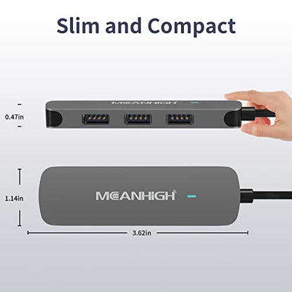 USB C Hub 4 Ports, MEANHIGH Multiple USB 3.0, 2.0 Splitter Portable USB C to USB Adapter for Laptop, Plug and Play Mini USB Extender for PC, Flash Drive, Mobile HDD - size: USB-C-Grey