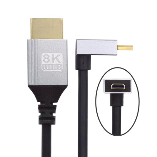 xiwai Up Angled HDTV 90 Degree Micro HDMI 2.1 Ultra Thin Cable 8K 4K Hyper Super Flexible Slim Cord Type-A to Type-D for Camera Monitor, 0.5m/1.5ft - size: 0.5m, style: HDMI to Micro HDMI Up Angled