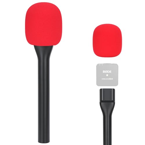 SUNMON Handheld Mic Stand for Rode Wireless Mic with Pop Filter(Red), Holder for Rode Go 2/Wireless Pro, Interview Microphone Adapter Handheld for Wireless Go/Wireless ME - color: Red