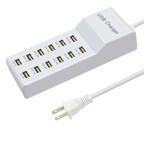USB Charging Station 12 Port Multiport hub Fast Charging Power Strip | Compatible with Cell Phones Tablets Laptops for Multiple Devices for iPhone, Galaxy, Pixel, Tablet, Camera （12 USB Ports）