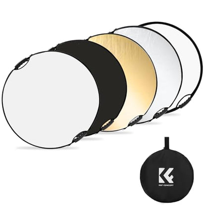 K&F CONCEPT 43''/110cm 5-in-1 Light Reflector with Handle Grip and Bag, Multi Disc Collapsible Portable Photography Diffuser Gold, Silver, White, Black, Translucent for Studio and Outdoor Lighting - size: 43 inches (110 cm)