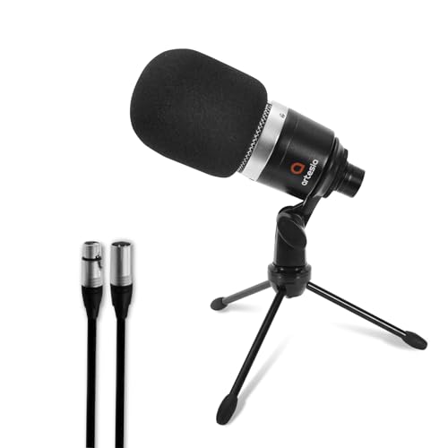 Artesia AMC-10 Condenser Microphone with Desktop Stand & 8ft XLR Cable Output, Professional Cardioid Studio Mic with Shock Mount & Pop Filter for Vocal Recording, Podcasting, Music Production
