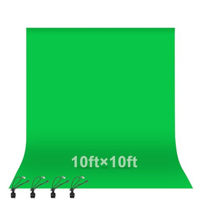 EMART Green Screen Backdrop, 10 x 10 Ft Photography Greenscreen Background Sheet Fabric Kit for YouTube Video Streaming Zoom, Small Photo Chromakey Muslin Cloth Curtain with 4 Clip - color: Green, size: 10 x 10 Ft