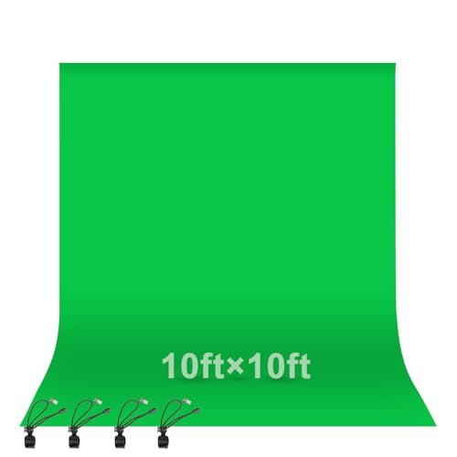 EMART Green Screen Backdrop, 10 x 10 Ft Photography Greenscreen Background Sheet Fabric Kit for YouTube Video Streaming Zoom, Small Photo Chromakey Muslin Cloth Curtain with 4 Clip - color: Green, size: 10 x 10 Ft