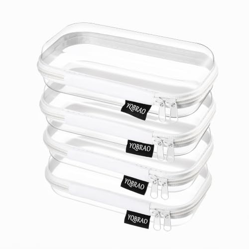 YQBRAO 4-Pack Clear Hard Shell Zipper Case, 1.2mm Ultra-Thick Diaper Bag Organizer Pouches, Rigid Self-Standing Travel Makeup Bags with YKK Zippers, TSA Approved, White - color: White, size: 4 Pack(S)