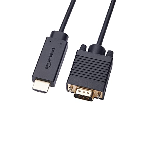 Amazon Basics HDMI (Source) to VGA (Display) Cable (ONE-Directional), Male to Male, 1080P, Gold-Plated, 6 feet, Black - size: 6 feet