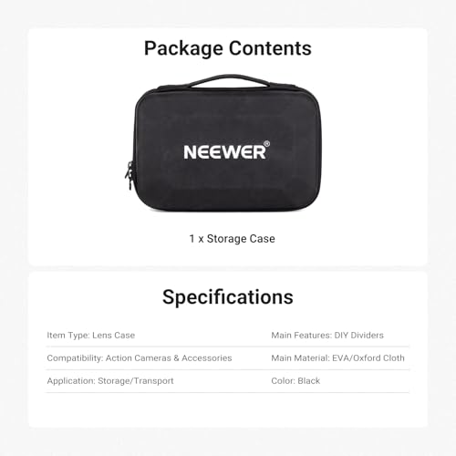 NEEWER Carrying Case for Action Camera & Accessories, Splashproof Protective Storage Bag with DIY Dividers & Mesh Pockets Compatible with GoPro DJI Osmo 360 Action 5 Pro Pocket 3 Lens, PB27