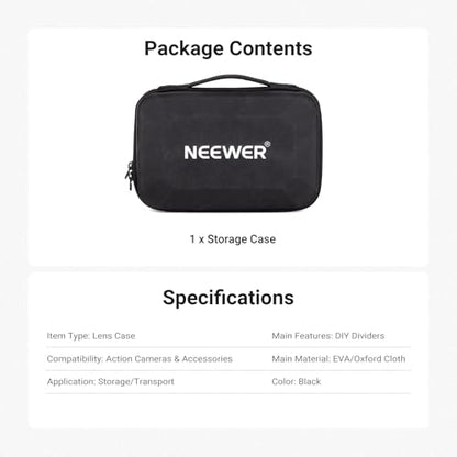 NEEWER Carrying Case for Action Camera & Accessories, Splashproof Protective Storage Bag with DIY Dividers & Mesh Pockets Compatible with GoPro DJI Osmo 360 Action 5 Pro Pocket 3 Lens, PB27