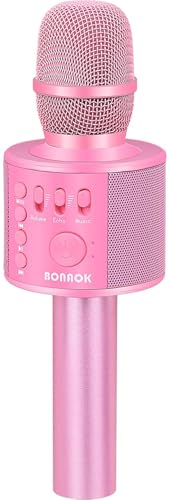 BONAOK Wireless Bluetooth Karaoke Microphone,3-in-1 Portable Handheld Karaoke Mic Speaker Machine Home Party Birthday for All Smartphones Q37 (P-Ink) - color: Pink