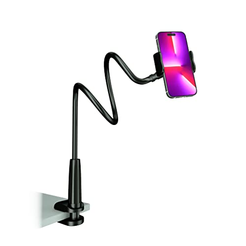 MAGIPEA Gooseneck Phone Holder for Bed, 34inch Flexible Overhead Cell Phone Mount for Desk, Hands-Free Viewing Clamp Stand Compatible with iPhone 17 16 15 Pro Max and 3.5-7" Devices - color: Black, size: 34in